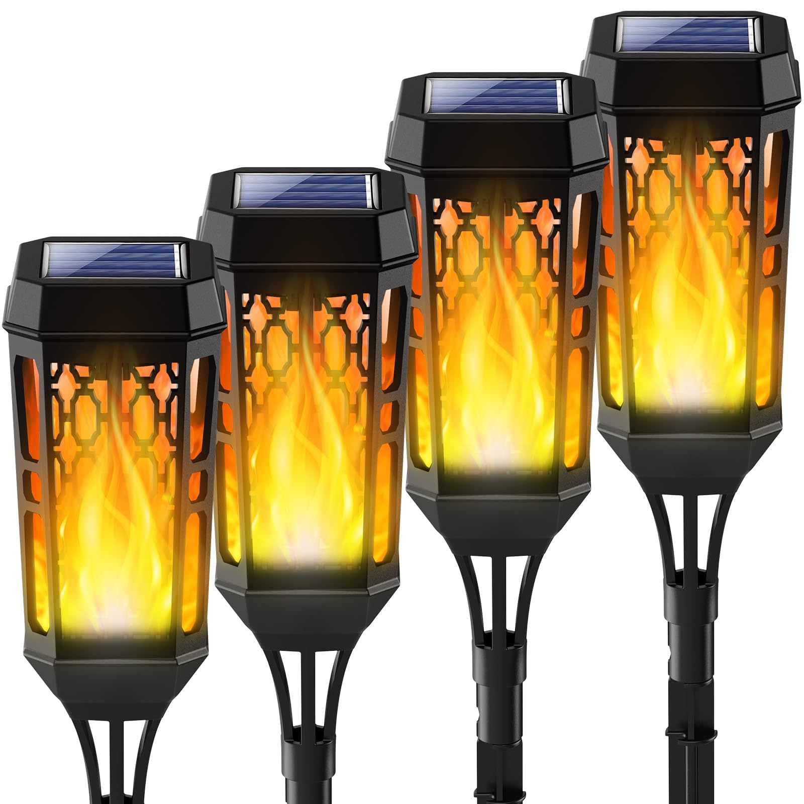 Solar Torch Flame Lights, LED Solar Lights Outdoor with Flickering Flame, IP65 Waterproof Solar Pathway Lights Landscape Decoration Lighting for Garden Lawn Patio Yard Outdoor Decorations (4)