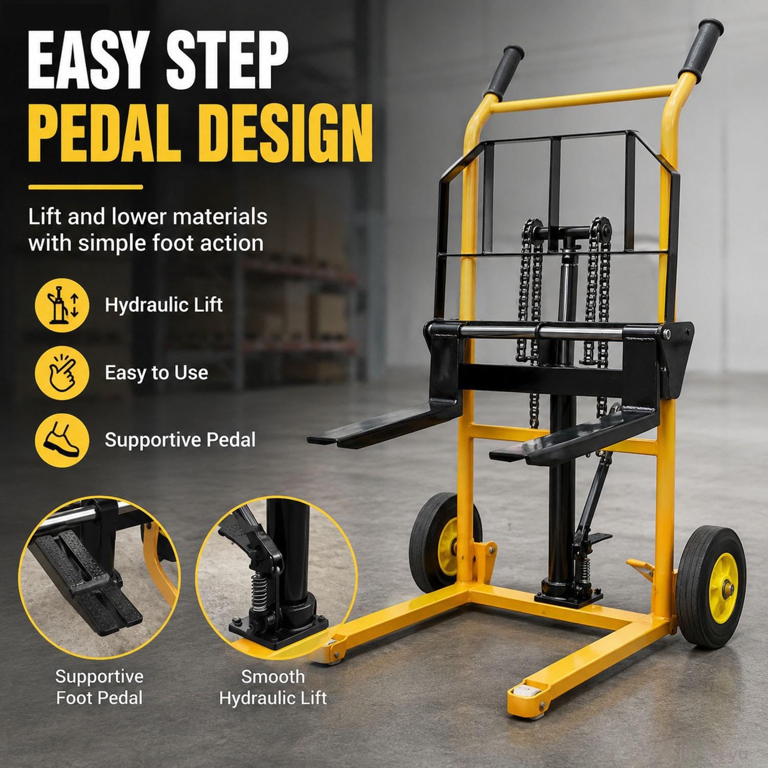 Apilador Plataforma Rodante de Transpaleta Mesa de Elevación Elevador Manual Carretilla Elevadora Manual Elevadores de Material Sistema de Elevación con Pedal Capacidad 200 Kg