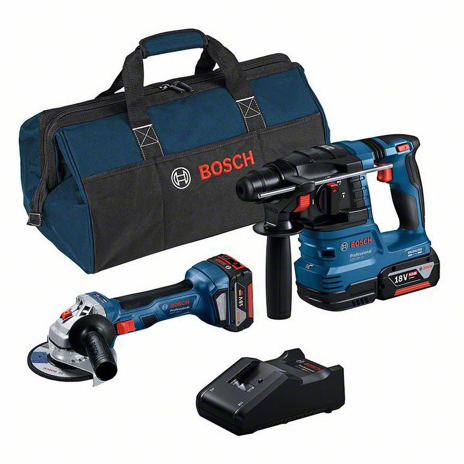 Bosch Professional set de GWS 18V-​7 + GBH 18V-​22 (incl. 2 baterías de 4,​0 Ah, cargador GAL 18V-​40, en bolsa de herramientas)