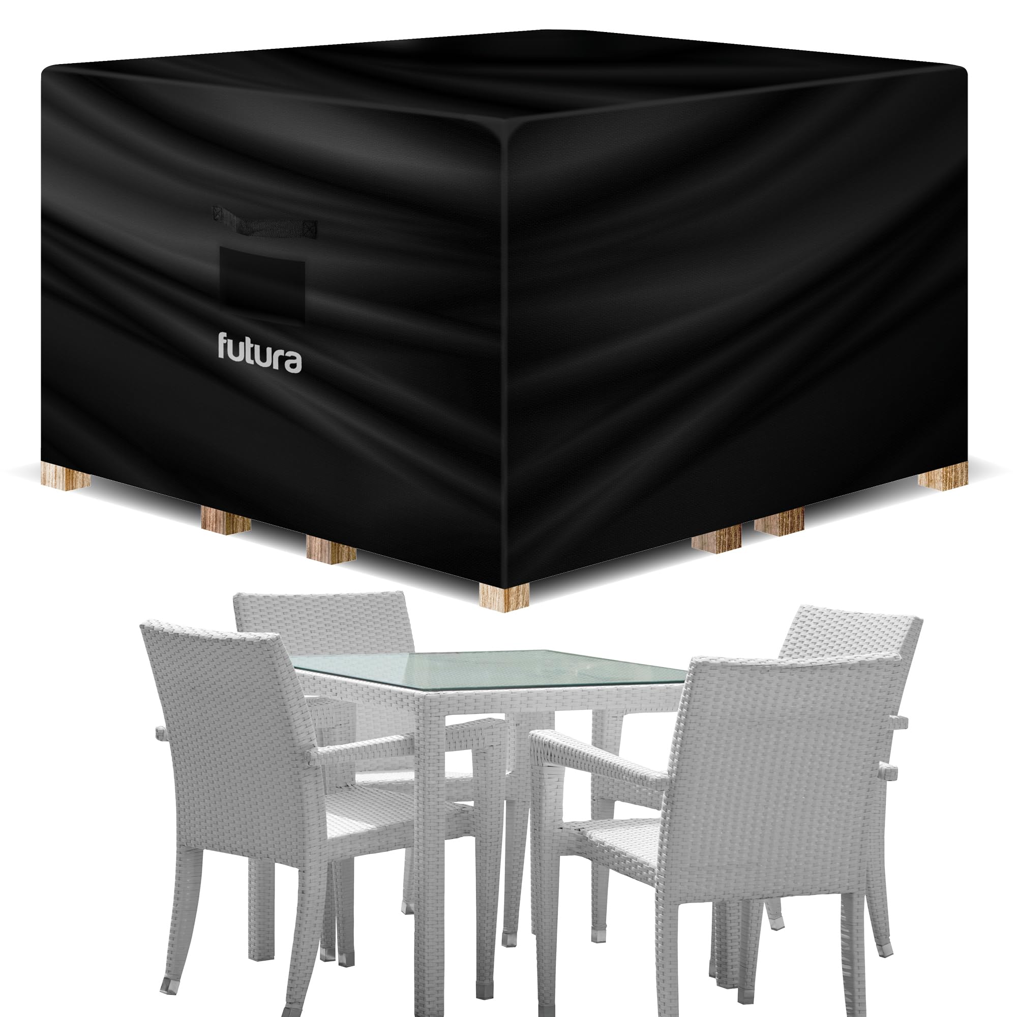 Futura Black Premium Square Garden Furniture Covers Waterproof 125X125x74cm, Heavy Duty 600D Oxford Fabric Outdoor Table, Patio & Rattan Garden Furniture Covers, Pvc Lined, Air Vents And Uv Safe