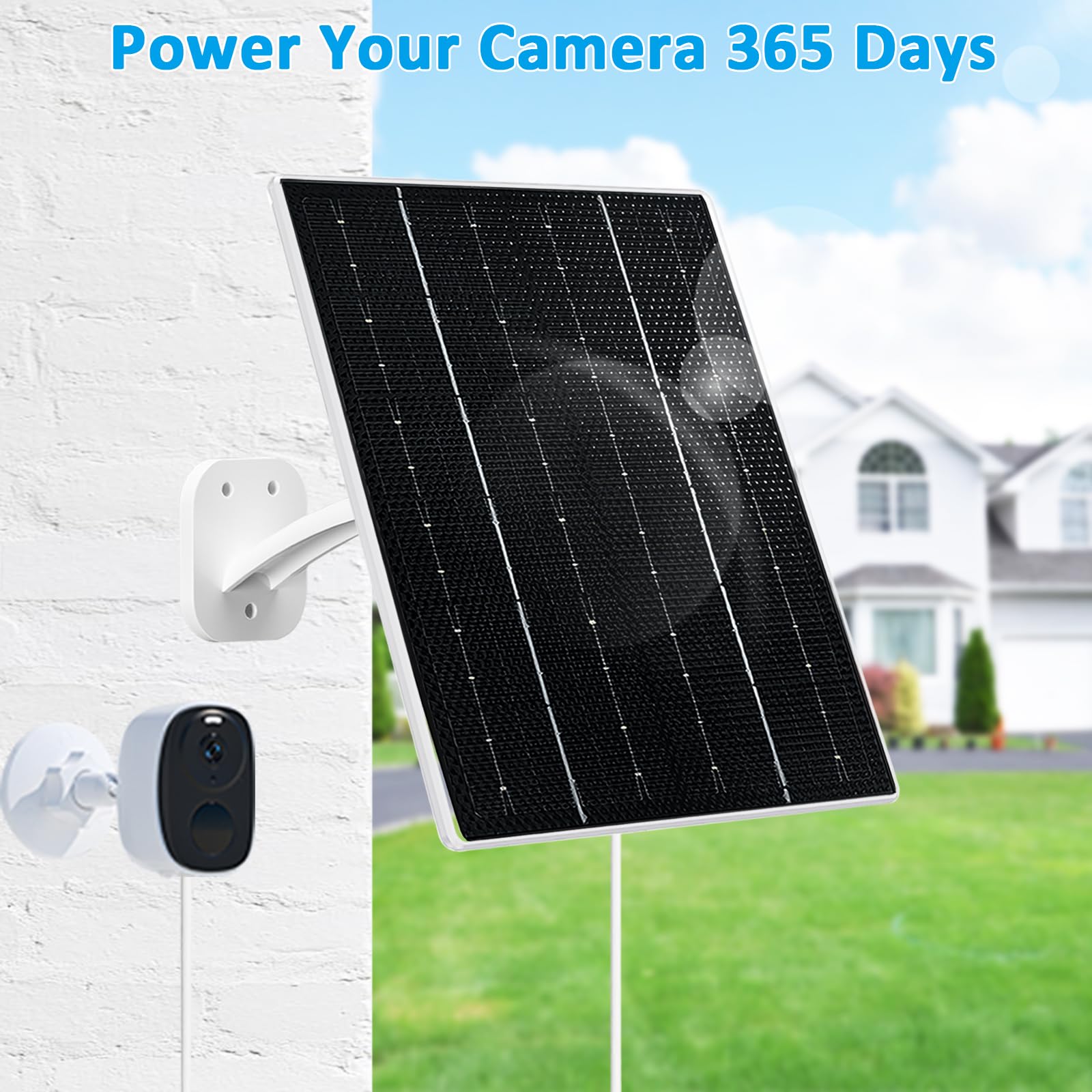 FUTUREZEN Panel solar de 8 W para cámara de seguridad, cargador solar con USB-C, micro USB y puerto CC de 5,5 x 2,1 mm, compatible con cámara de batería recargable de 5 V CC, impermeable IP66, montaje