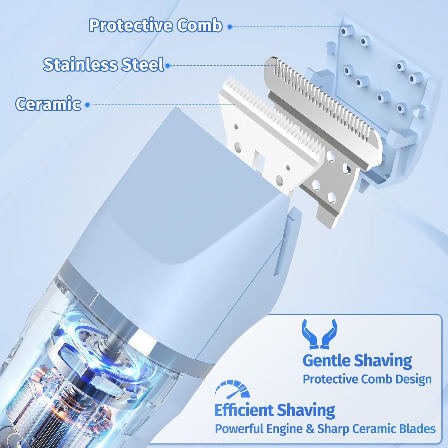 Bikini Trimmer for Women,5-in-1 Electric Razors for Women,IPX7 Waterproof Trimmer with 5 Replaceable Blade Heads（Blue）