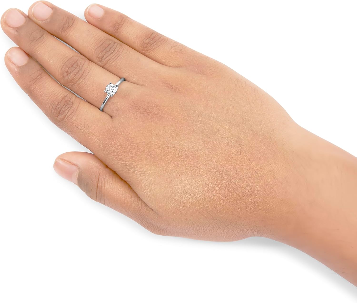 14K White Gold 1/2 Cttw Round Lab Grown Diamond 4 Prong Solitaire Engagement Ring (F-G Color, VS2-SI1 Clarity)