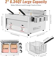 Vista 2 de Freidora comercial de doble tanque con 2 cestas y tapas, cada tanque de capacidad óptima de 6 litros/6.34 cuartos de galón, freidora eléctrica