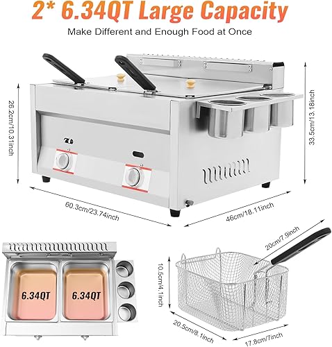 Miniatura 5 de Freidora de gas LPG, máquina de freír de 6 litros, propano de encimera de acero inoxidable, freidora comercial con cesta y tapa, freidora francesa