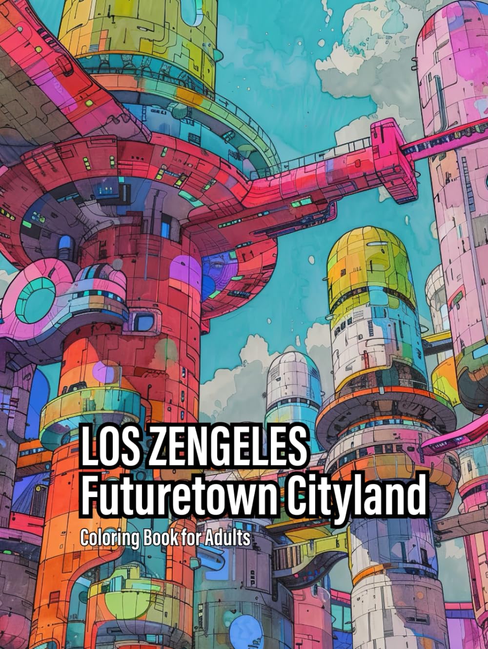 Coloriage pour adultes Futuretown Cityland architecture futuriste à colorier