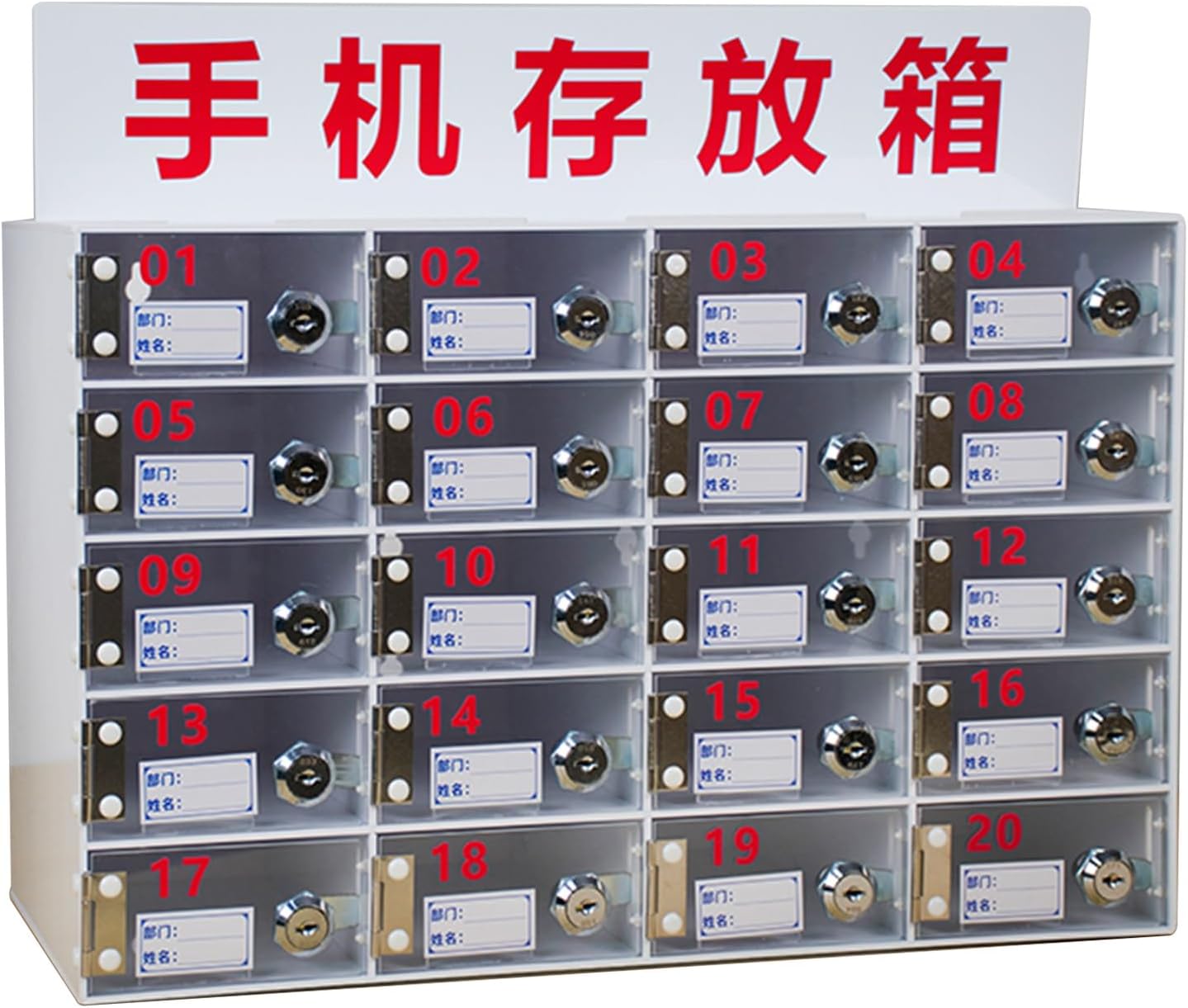 20 BITS Mobile Phone Box Thickened Acrylic Mobile Wall-Mounted Cell Phone Safe Box Employee Lockers with Lock