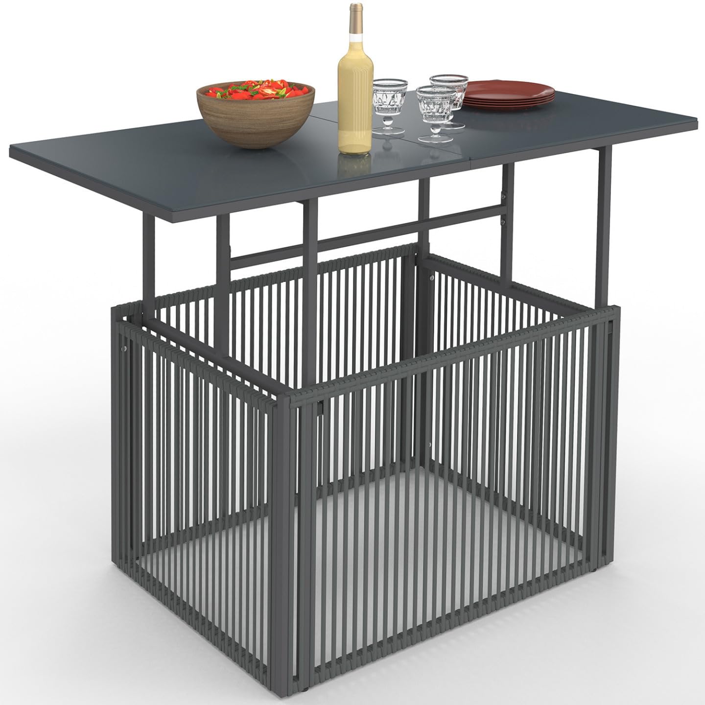 IDMarket - Table Basse de Jardin relevable rectangulaire 100 cm Rio Structure métal et Cordage Gris Anthracite