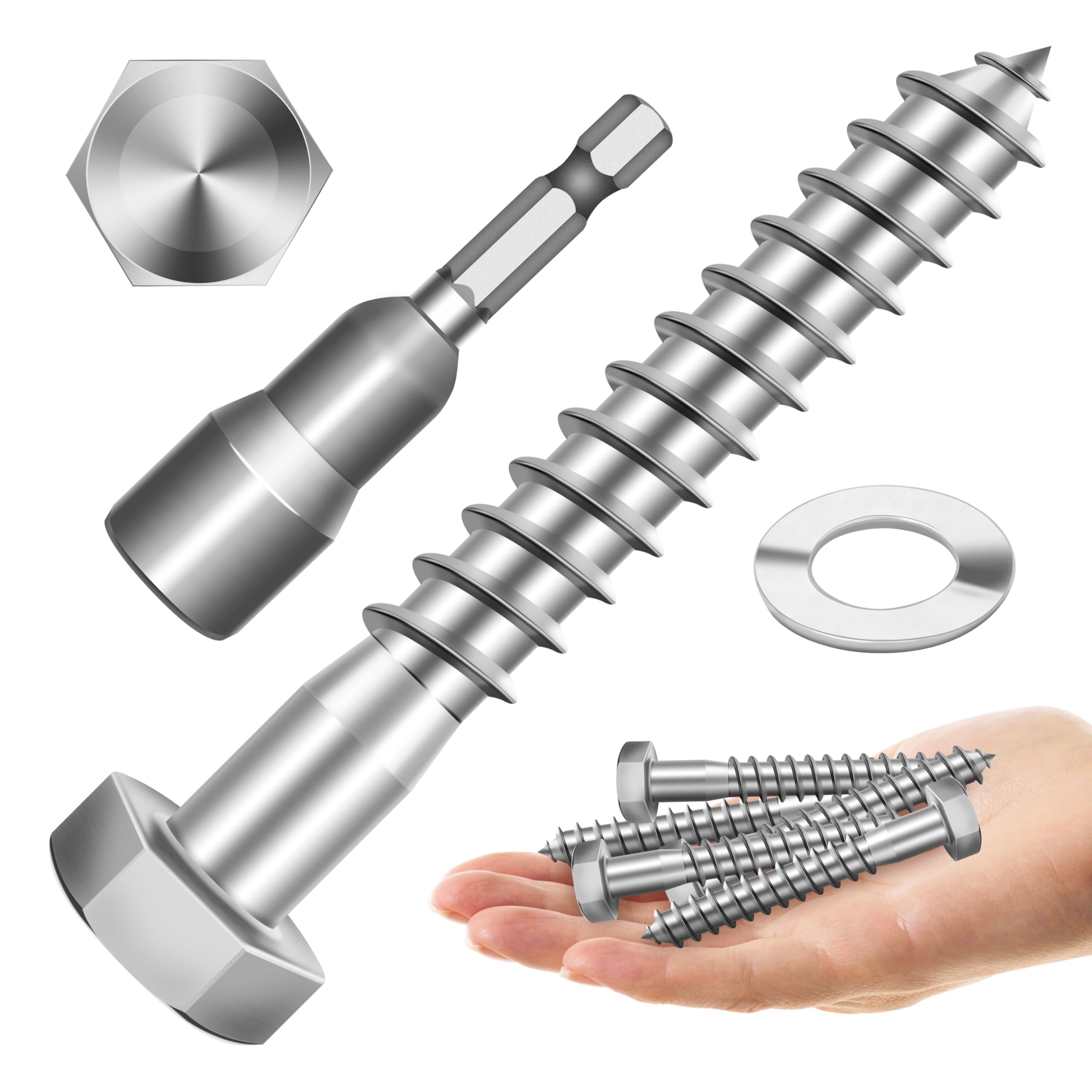 Stainless Steel Lag Screws - 12 Sets 5/16" Hex Head -21 Stainless Steel Lag Screws - 12 Sets 5/16" Hex Head -21