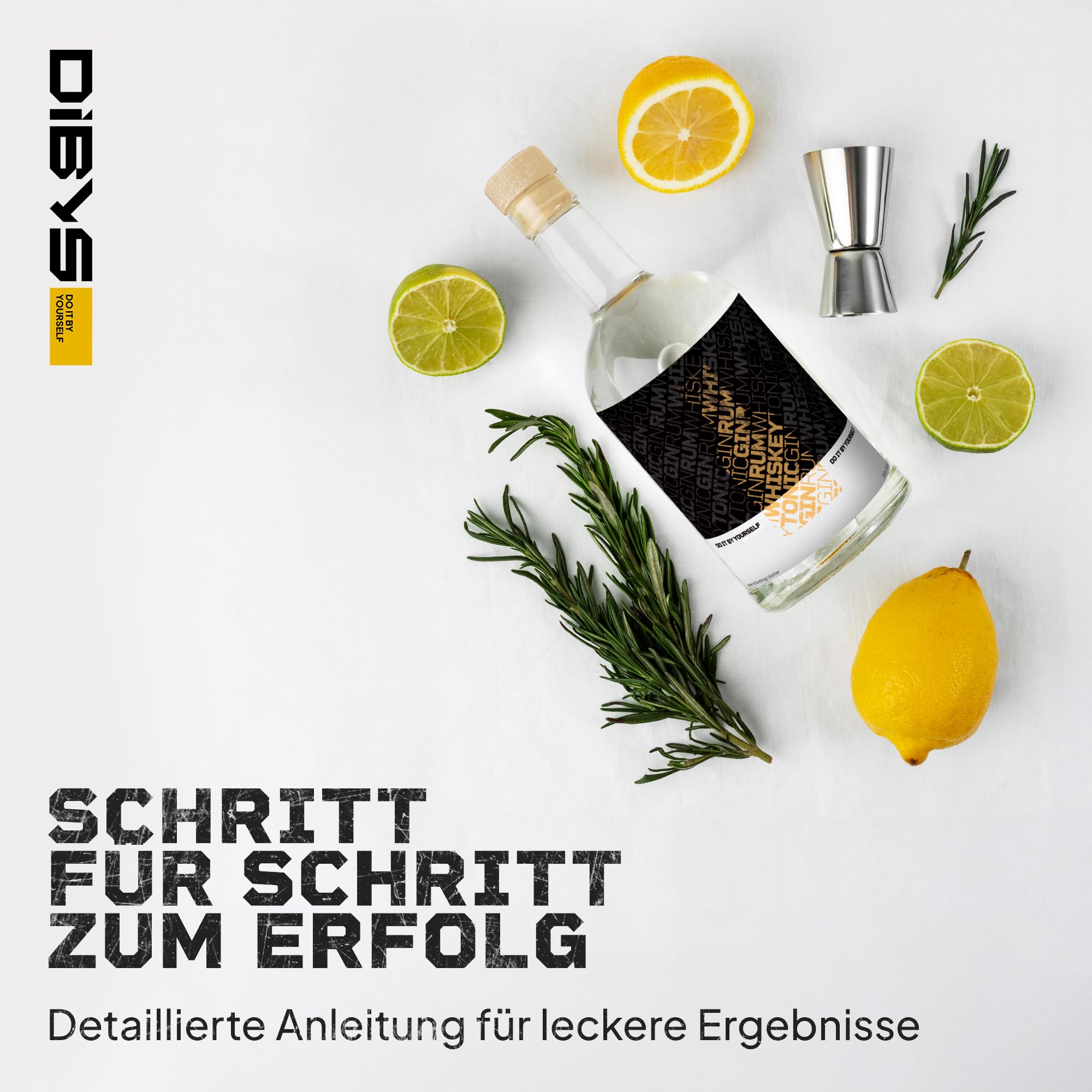 Gin-Baukasten für Anfänger mit 12 Botanicals & Zubehör - Gin selber Machen DIY-Set | 3 Glasflaschen, Trichter, Barlöffel + 4 Rezepte | Geschenkidee für Sie & Ihn zum Geburtstag & Weihnachten | DIBYS