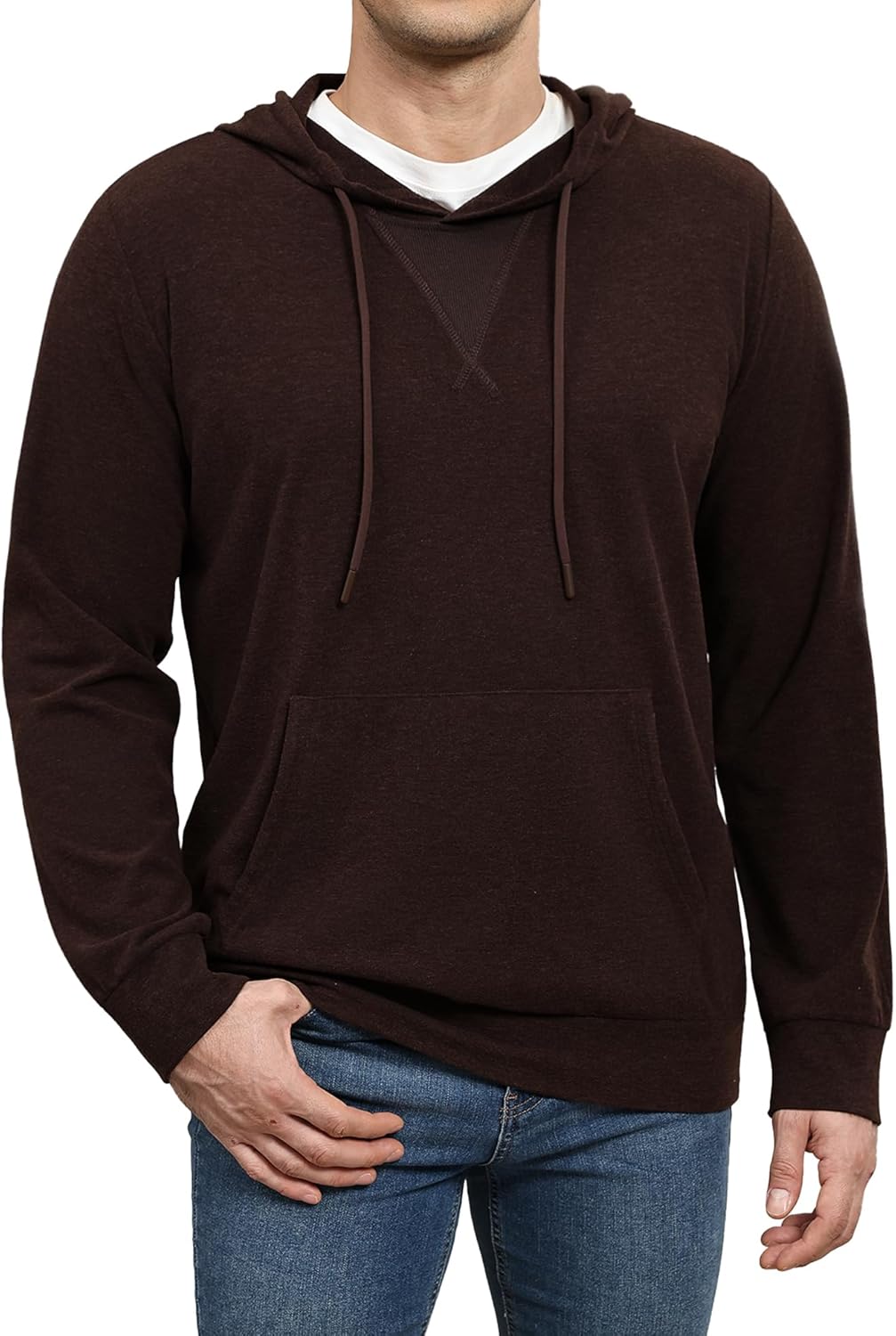 Susclude Men's Hooded Sweaters Long Sleeve Knitted Pullover Sweater Basic Casual Comfy Hoodies for Men with Kanga Pocket