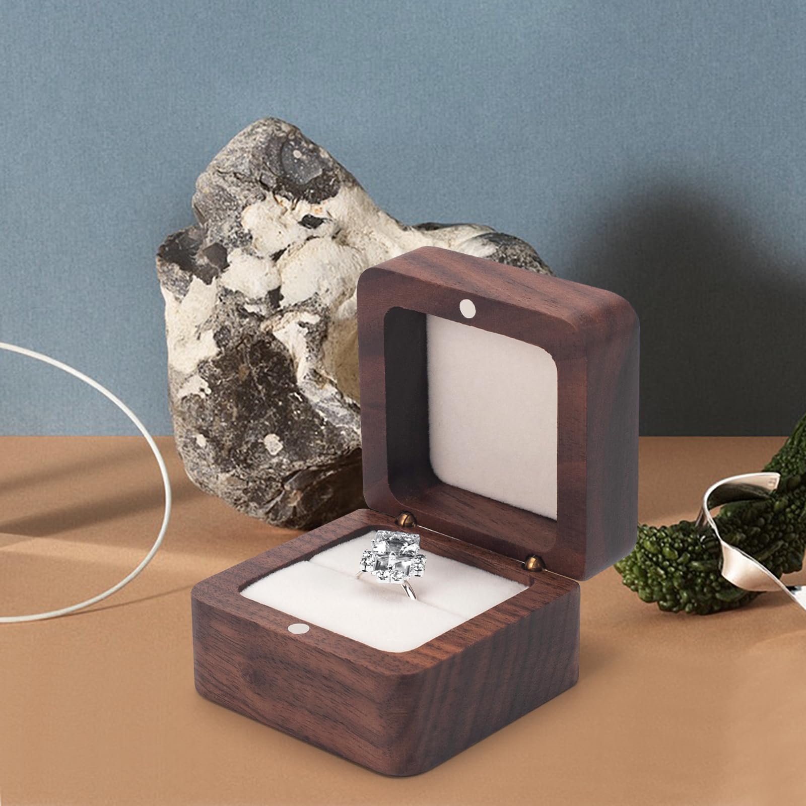 Caja Anillos Doble Ranura Imán Caja De Anillos De Boda Personalizable De Madera - Doble Ranura, Con