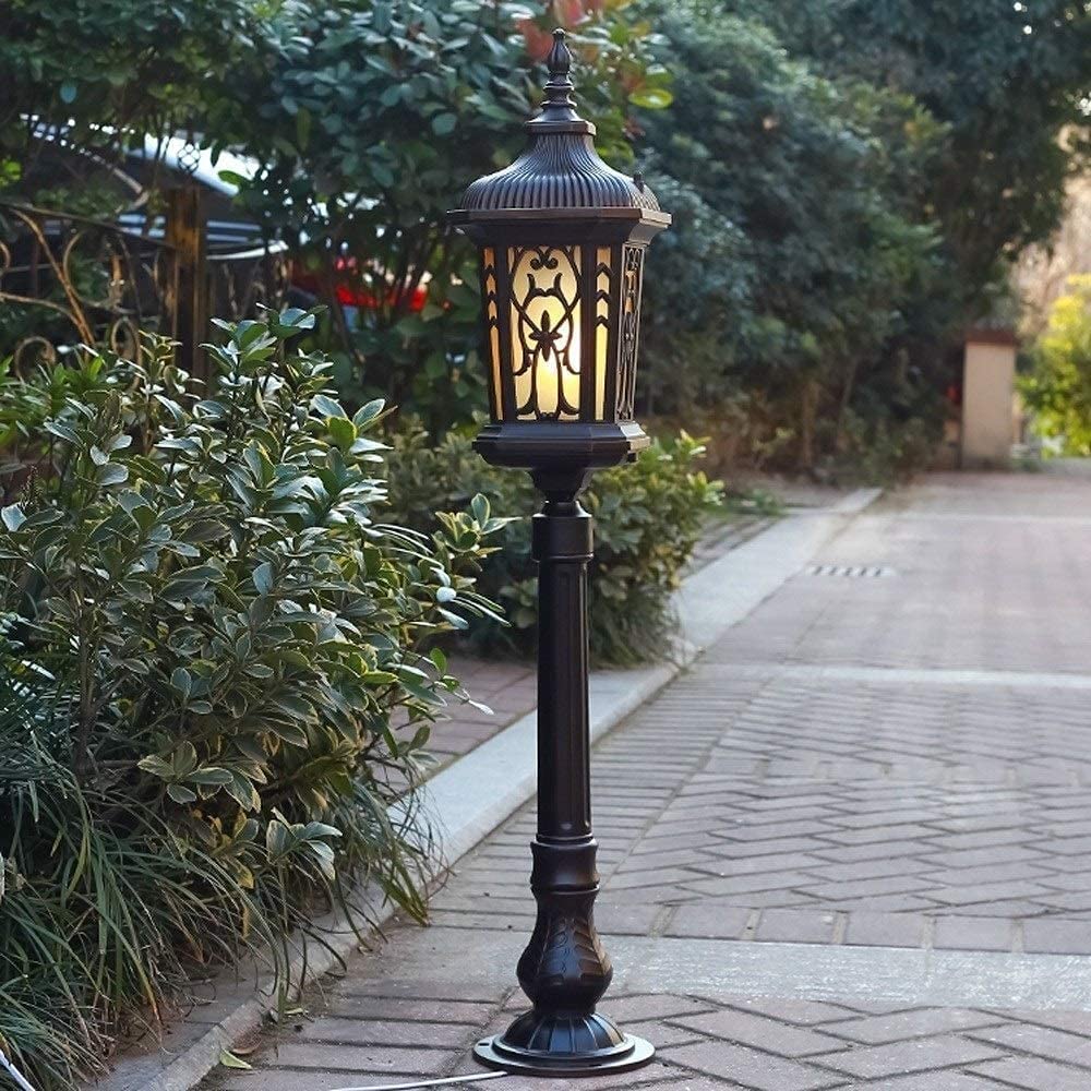QUSYZD Strong Durable European Classical Garden Lawn Path Lighting Pillar Post Lamp Ip54 Waterproof High Pole Landscape Outdoor Garden Floor Lamp E27 External Glass Lantern,