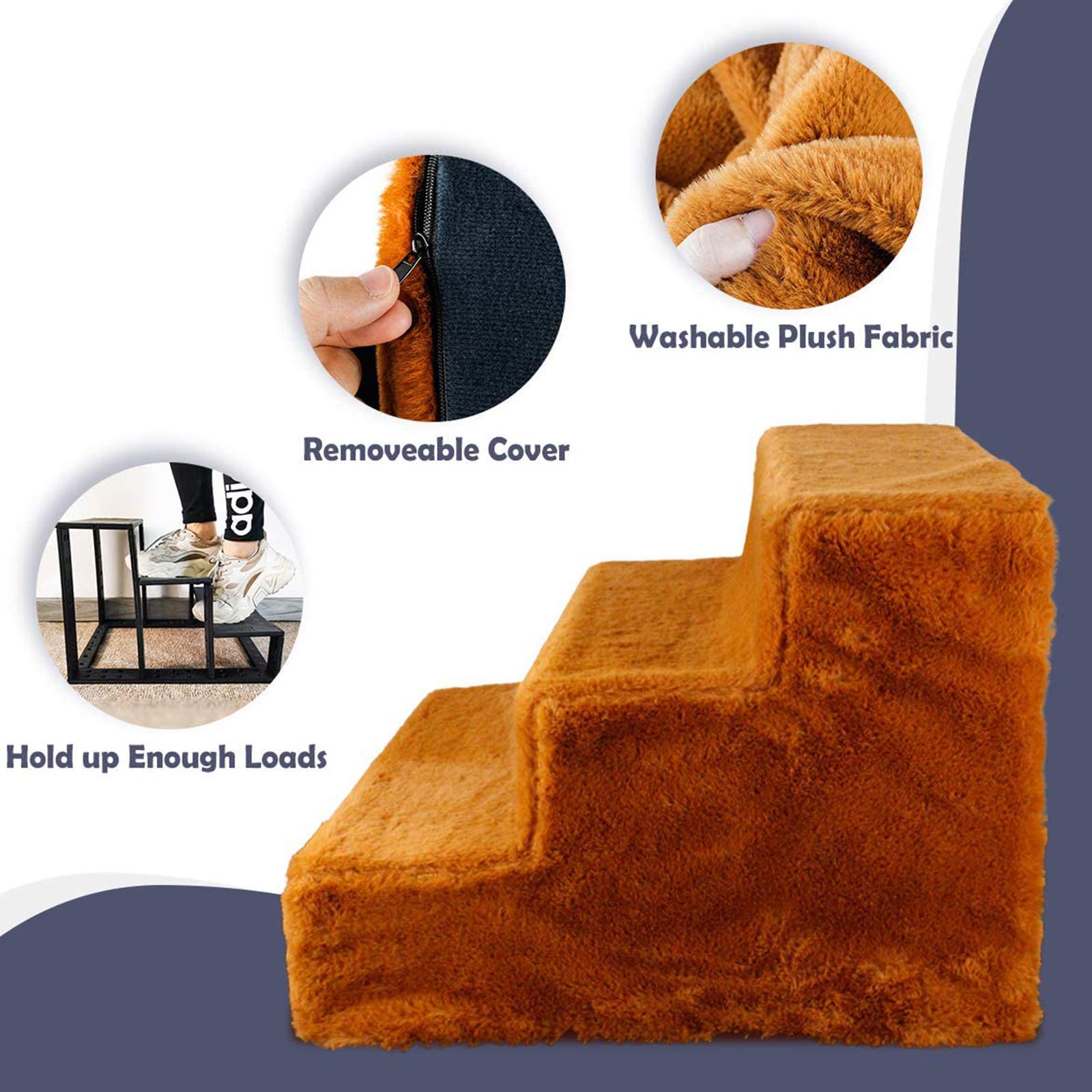 Rampa ze schodkiem do wysokiego łóżka, schody dla zwierząt 3 stopnie drabinka dla zwierząt Sofa dla psa ze zmywalnym pokryciem na zamek błyskawiczny dla małych psów
