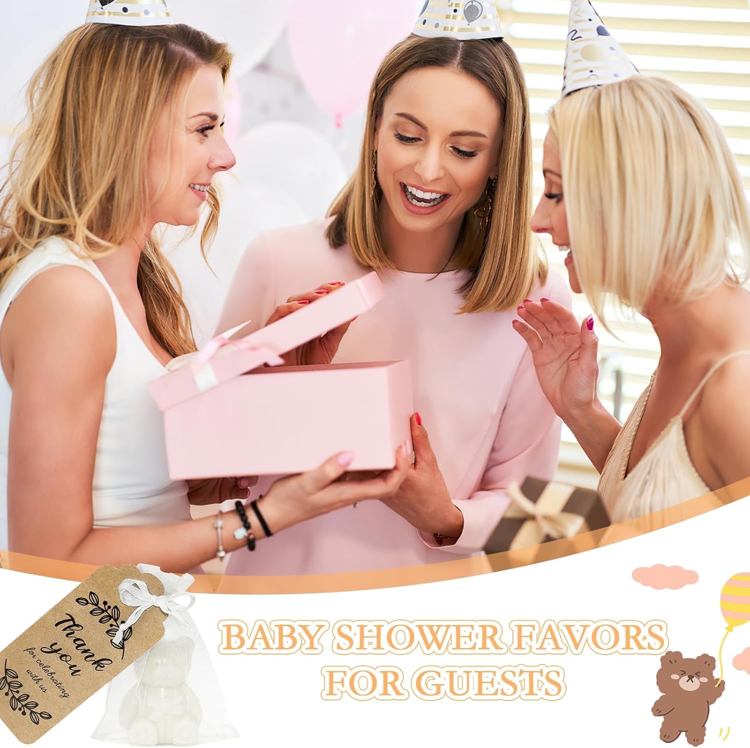 50 Stück Bären-Seife Gastgeschenke, Weiße Babyparty Seifen mit Dankeskarten und Verpackungsbeuteln, Gastgeschenke für Jungen und Mädchen, Baby Shower Dekoration & Giveaways (Weiß)