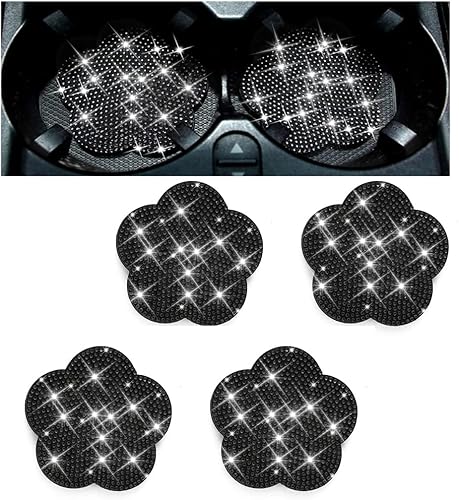 Moioee 4 posavasos con diamantes de imitación, diseño de flor de ciruelo con diamantes de imitación, antideslizante, con cristales a prueba de