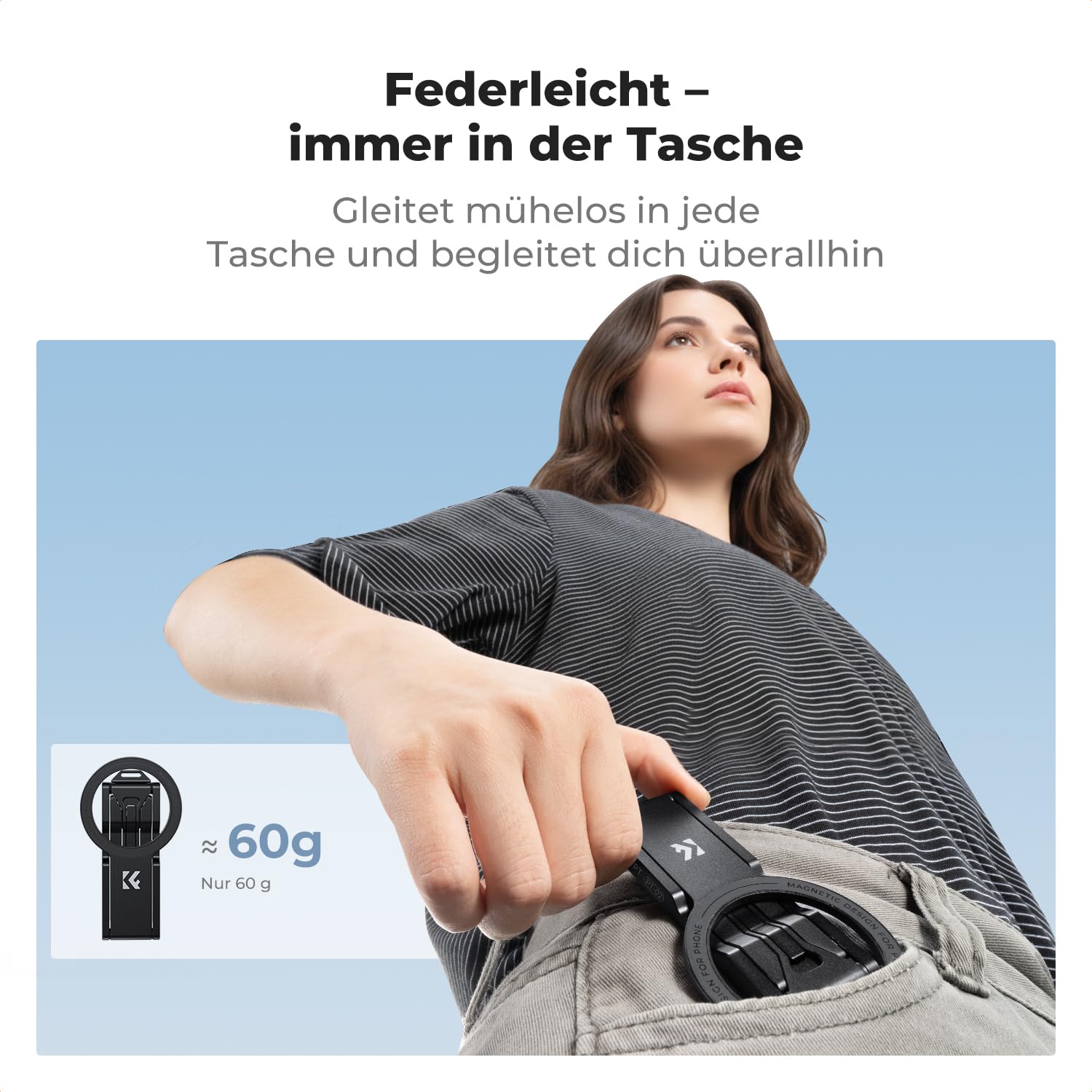 K&F CONCEPT PT02 Ultradünnes magnetisches Handy Stativ, 7 mm dick, 60g, beidseitig magnetisch, universell einsetzbar, kompatibel mit iPhone 17/16/15/14/13/12 Magnet Serie & Samsung, Schwarz