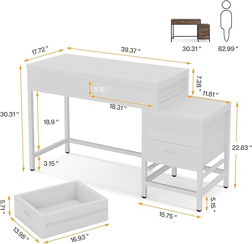 Miniatura 7 de Tribesigns Escritorio de tocador con 5 cajones, tocador de maquillaje con 3 cajones laterales, tocadores de maquillaje para mujeres, niñas (sin