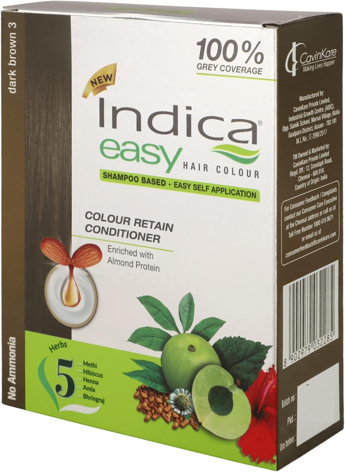 Easy Shampoo Based Hair Colour (Brown) With Amla, Henna And HibiscUS Extracts (Pack Of 3, 32.5Ml Each)