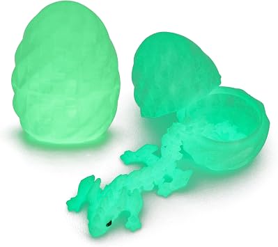 FoxVilla 3D Printed Dragon Egg with Articulated Dragon Inside, Crystal Dragon Fidget Toy, Pink and Blue Luminous Green