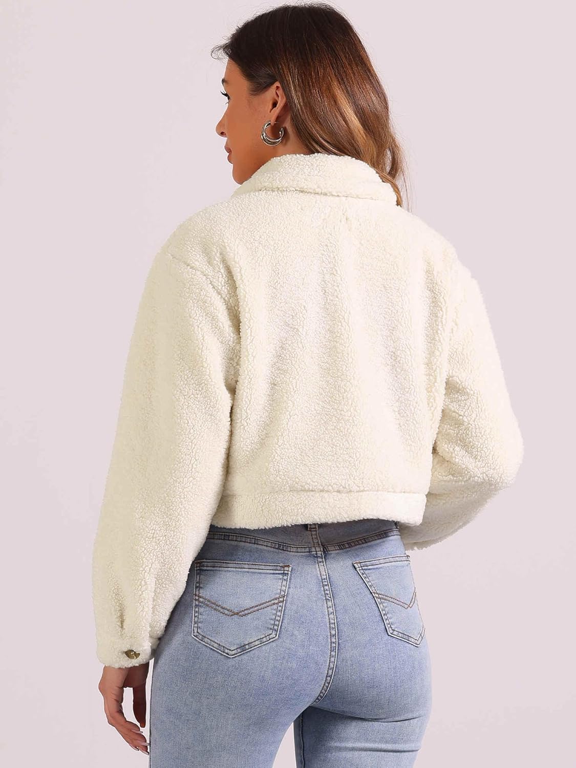 Allegra K Fuzzy Fleece Jacket for Women's Casual Faux Fur Button Winter Outerwear Short Coat - Image 2