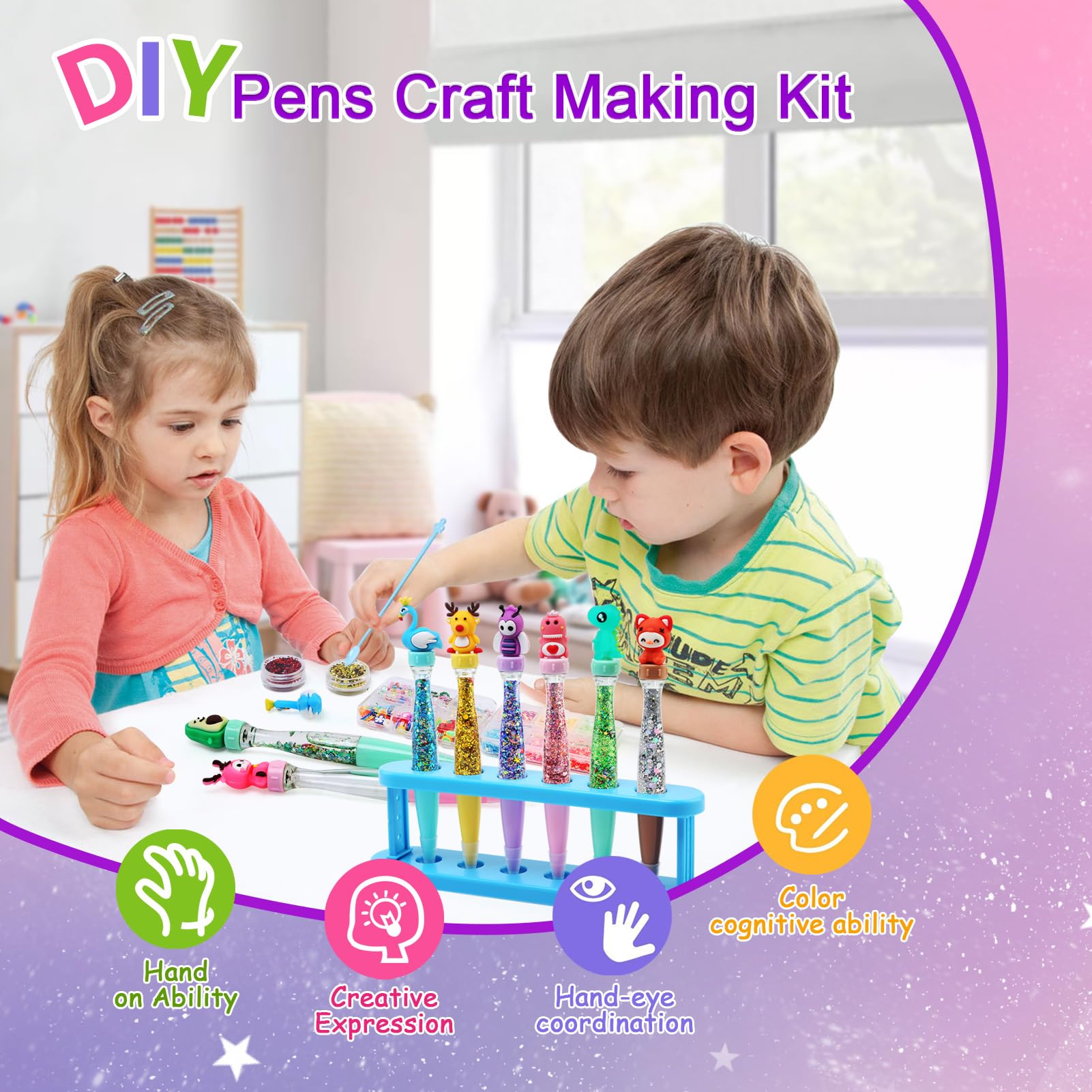 LEADSTAR Bastelset Kinder ab 6 Jahre,Stifte Selber Machen Set mit über 50 Accessoires,Personalisierte Stift Herstellen, Kreativspielzeug & Geschenk- Set für Mädchen Junge ab 6-12 Jahre