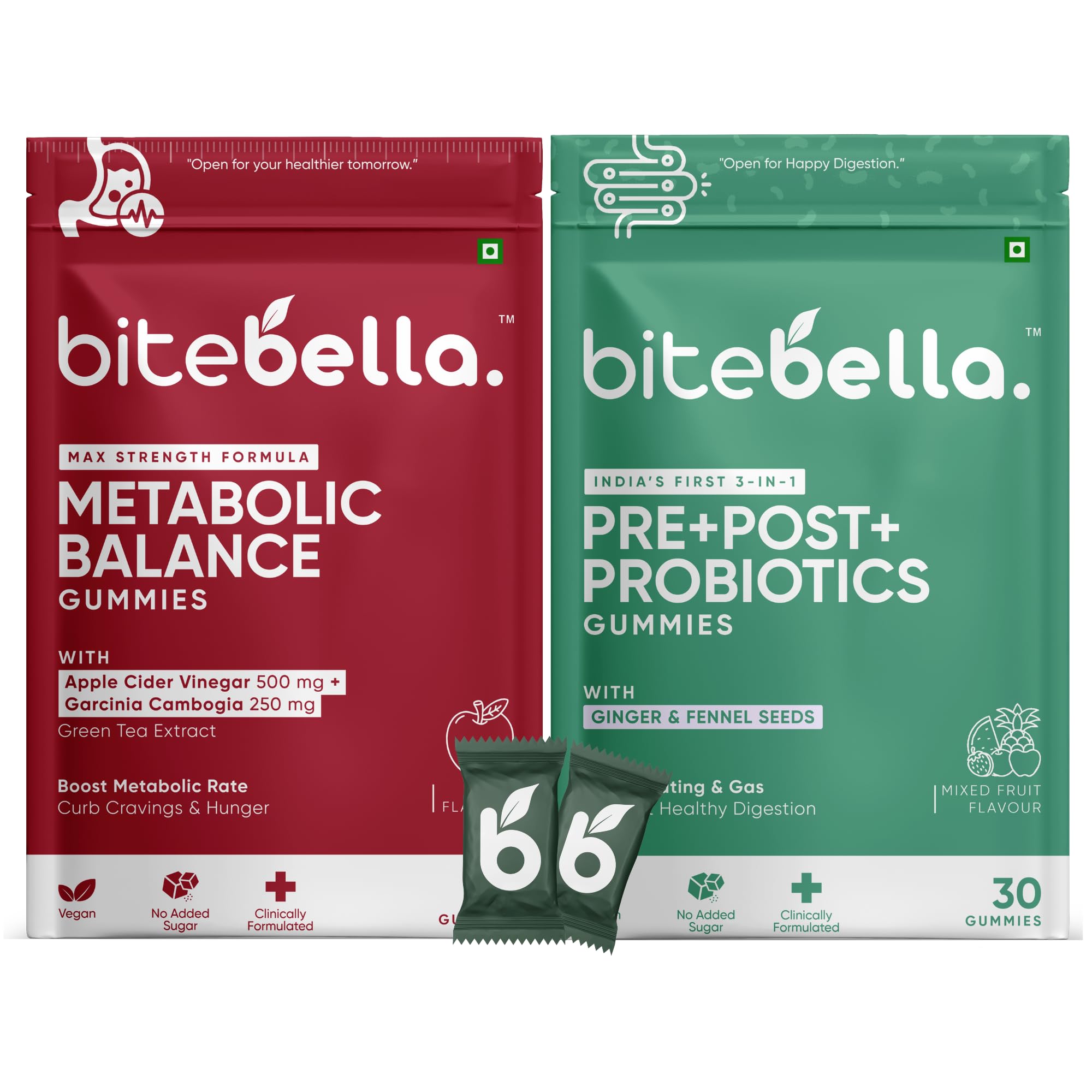 The Tramsformation Bundle | Pre+Post+Probiotics + Metabolic Balance ACV Gummies | 3-in-1 Biotics with Ginger & Fennel Seeds | Apple Cider Vinegar 500mg + Inulin 500mg + Garcinia Cambogia 250 mg | Vegan | No Added Sugar | (30+30)