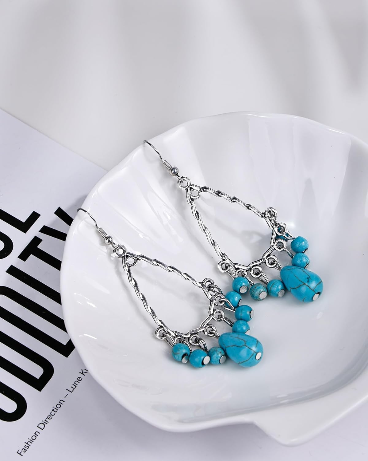 Turquoise Boho Earrings for Women – December Birthstone Jewelry with Teardrop Earrings Design, Silver Tassel Dangle Earrings Featuring Blue Gemstone - Image 6