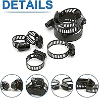 Vista 6 de Abrazadera de manguera de acero inoxidable ajustable de 6 a 1.496 in, abrazaderas de manguera de engranaje helicoidal, kit surtido para fontanería