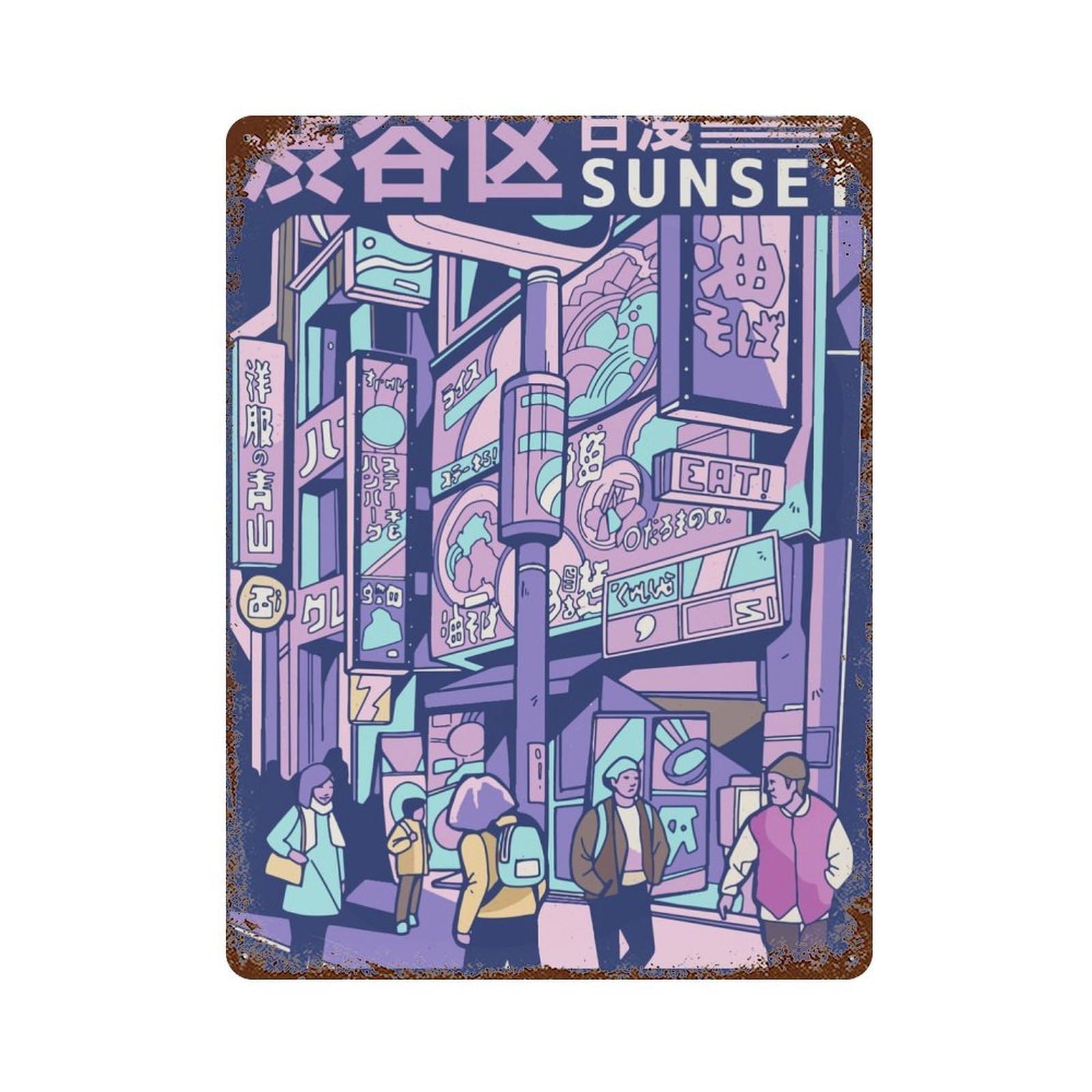Decorative Tin Sign with Asian Vaporwave Street Ace Design 15.7"x11.8", for Garage, Bar And Workshop Decor, Farmhouse Wall Decor