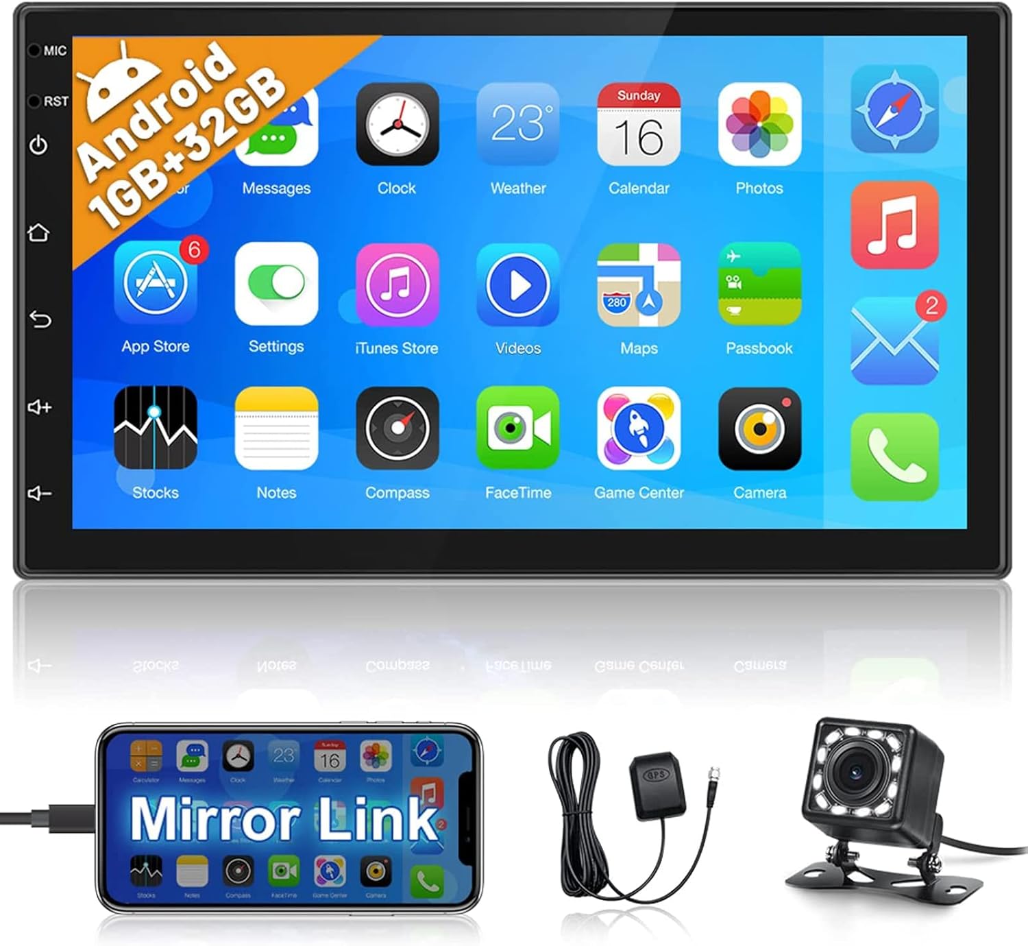 Hikity Android Double Din Touch Screen Car Stereo 7 Inch Car Radio with Bluetooth Supports Backup Camera GPS Navigation FM WiFi Mirror Link for iOS/Android Phones 1G Ram 32G ROM Hikity Android Double Din Touch Screen Car Stereo 7 Inch Car Radio with Bluetooth Supports Backup Camera GPS Navigation FM WiFi Mirror Link for iOS/Android Phones 1G Ram 32G ROM