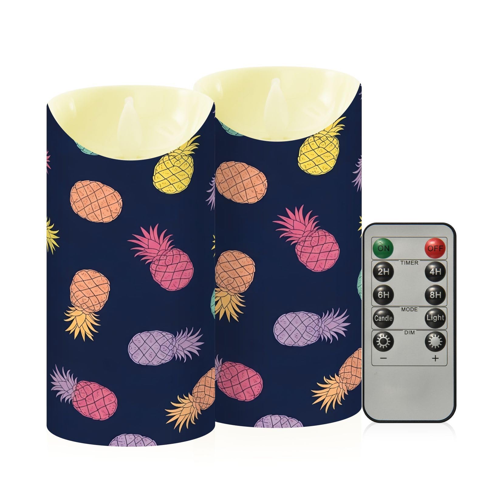 Cgiub Pineapple Flameless Candles with Timer 2pcs Battery Operated Flickering Flameless LED Pillar Candles for Holiday Home Wedding Fireplace Decor