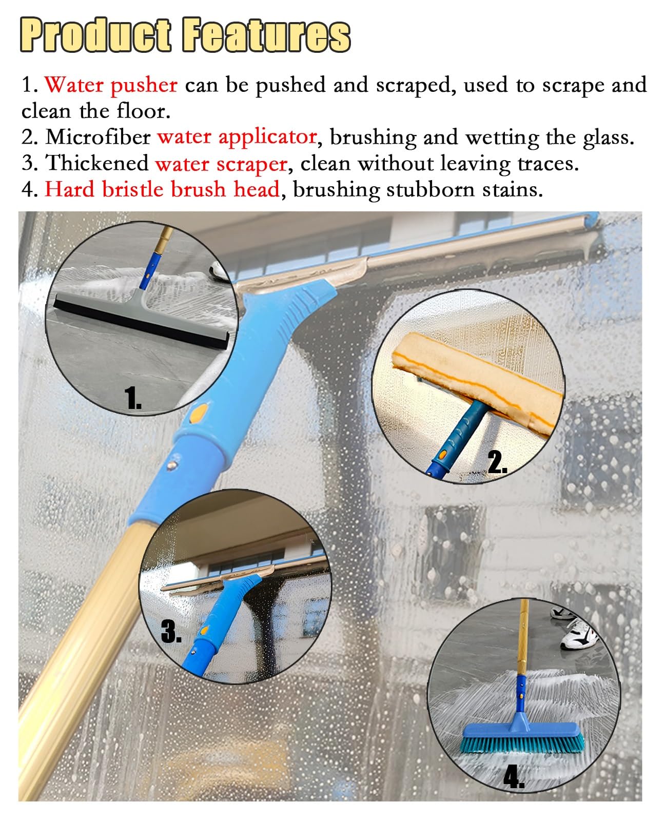 Limpiacristales Limpiador de Ventanas Herramientas De Limpieza De Ventanas Para Ventanas Altas En Exteriores, Kit De Lavado De Ventanas Profesional Con Varilla Extensible De 2, 4, 5, 6 Y 7 M(6m/19.7ft