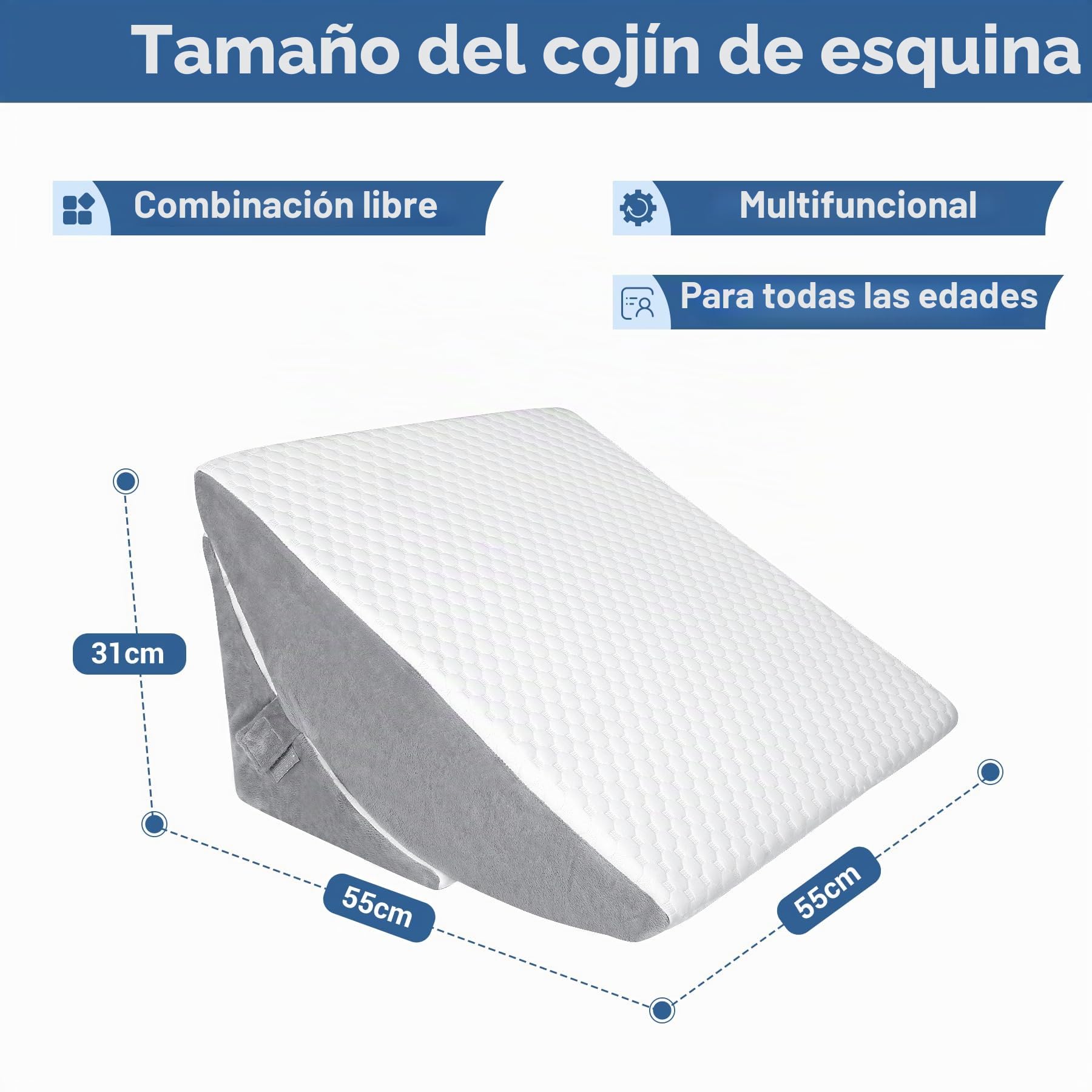 INFANZIA Cojín reclinado para cama, Cojines ortopédicos de esquina para cama - Apnea del sueño, reflujo gástrico, levantamiento de piernas| Cojín Triángulo de Espuma con Memoria