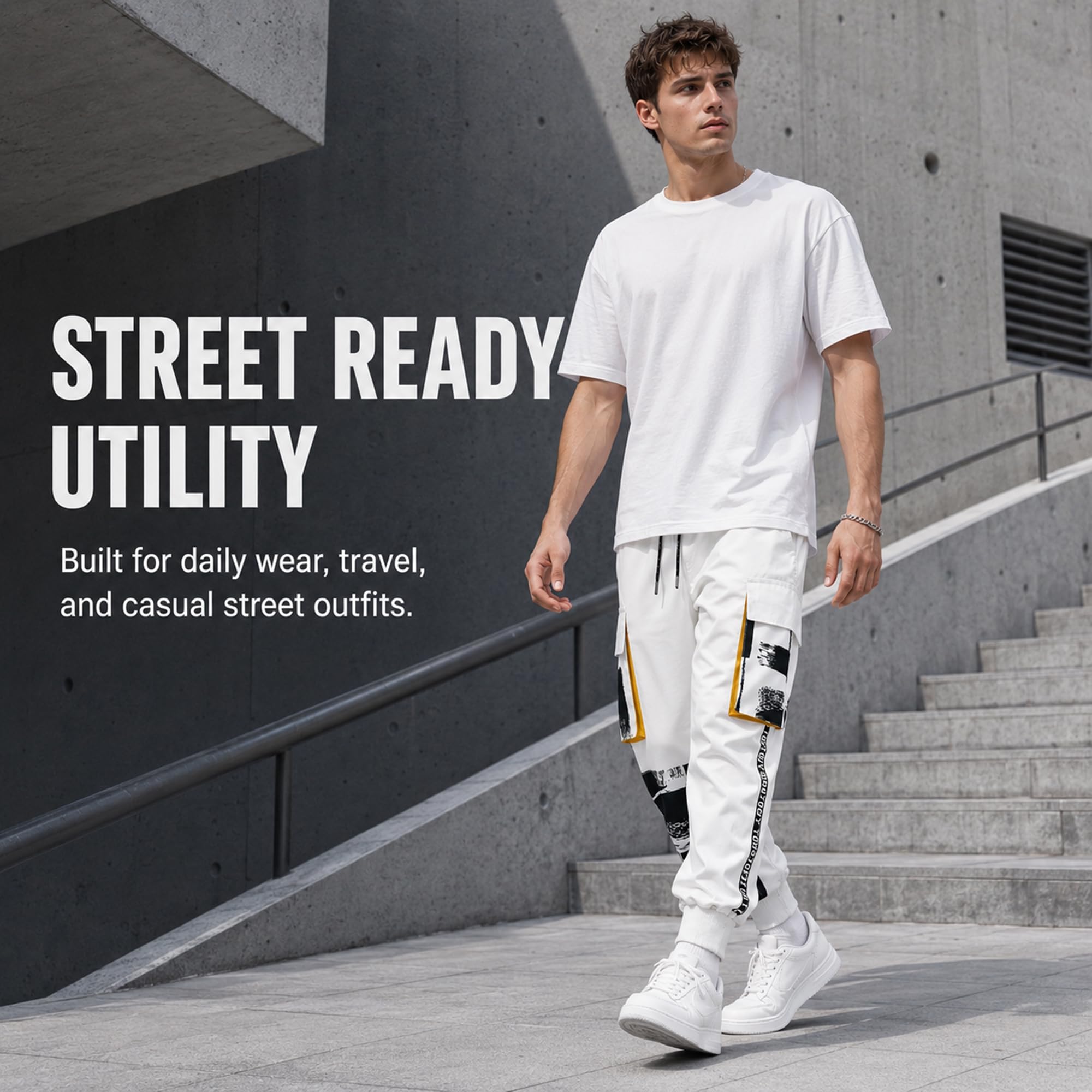 XYXIONGMAO Pantaloni Harem tattici bianchi da uomo con tasche Techwear Streetwear Hip Hop Joggers Pantaloni cargo per uomo