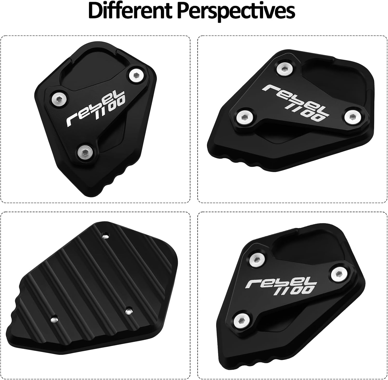 For HONDA REBEL1100 DCT CMX1100 Rebel 1100 M T 2020-2025 Kickstand Base Plate Motorcycle Stand Pad and Keychain Set (Black)