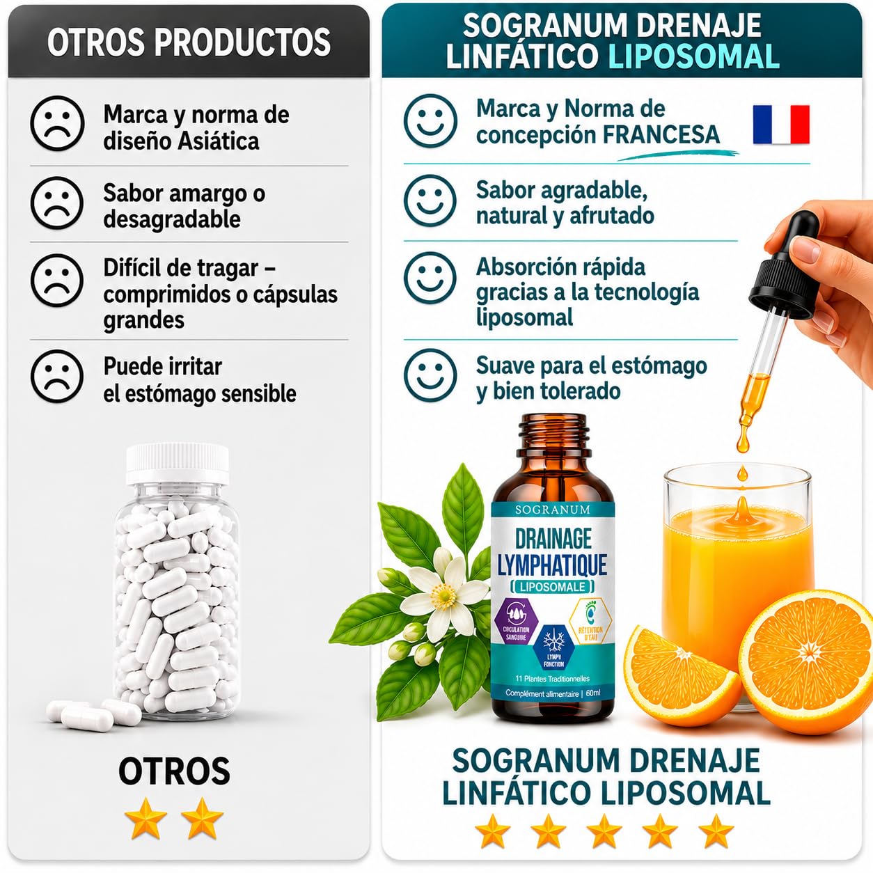 Drenaje linfático liposomal | Circulación sanguínea, flebitis, presión arterial | 11 plantas tradicionales (diente de león, bardana, equinácea) para la eliminación de toxinas | 60 ml