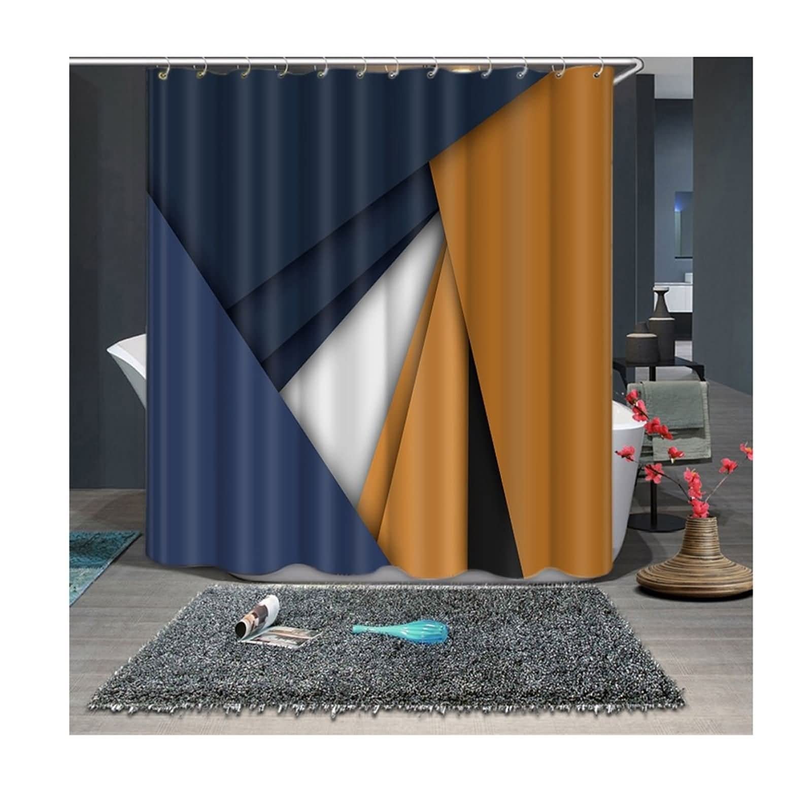 Tenda da doccia angolare, multicolore, in poliestere, impermeabile, geometria, antimuffa, 200 x 180 cm