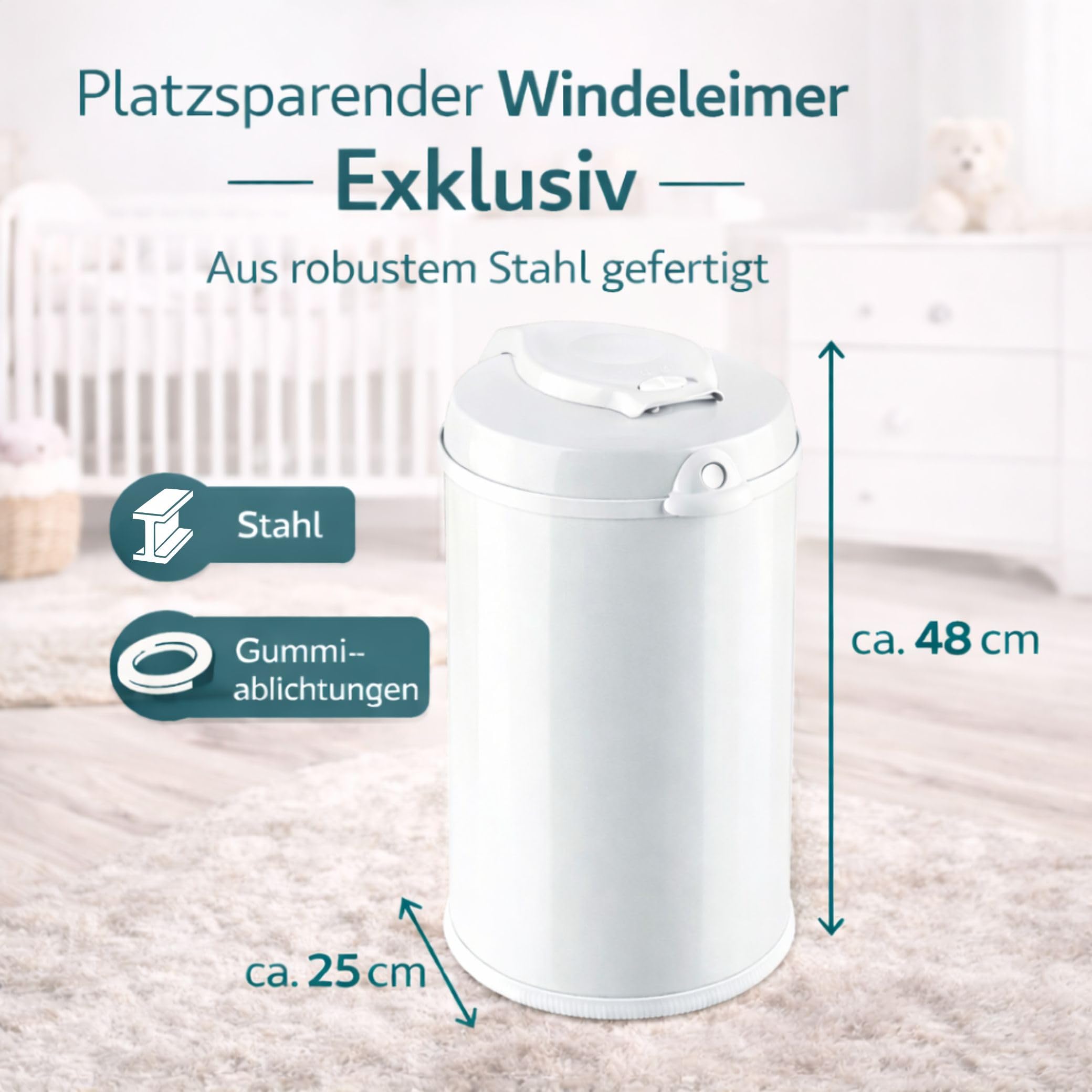 Fillikid Windeleimer Exklusiv 30 L Metall geruchlos für normale Müllbeutel