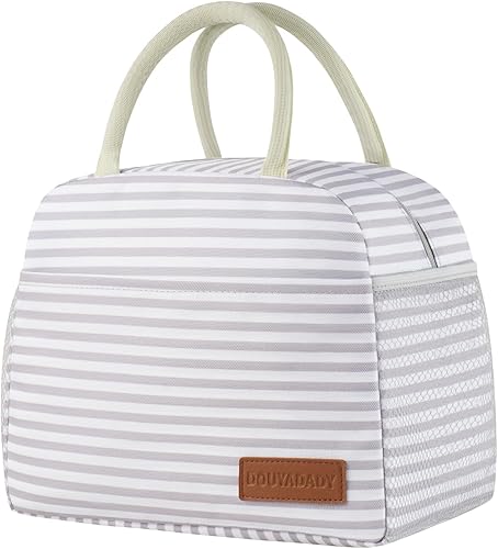 Miniatura 9 de Lonchera para mujeres y hombres (gris) Gris,Azul bebé+rayas blancas,Beige,Negro -,Cuadrícula negra+blanca,Azul,Tablero de ajedrez azul+beige,Puntos