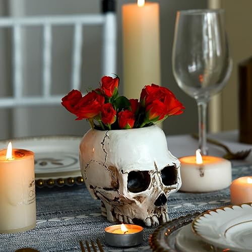Miniatura 4 de Fixwal Florero floral de calavera en forma de calavera de 3.5 x 4.3 x 4.6 pulgadas, flor para decoración del hogar y cocina, decoración de