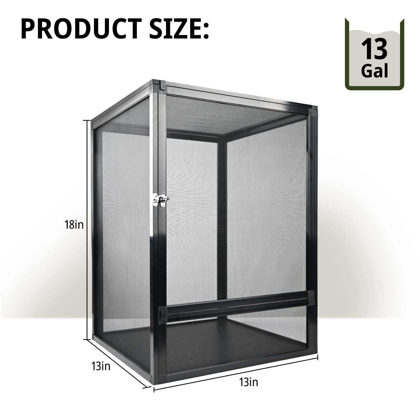Recinto para reptiles de 13 galones, 19in x13in x13in de alto, tanque de malla vertical para camaleón, geco crestado, geco leopardo, dragón barbudo, rana, mariposa, araña, ventilación