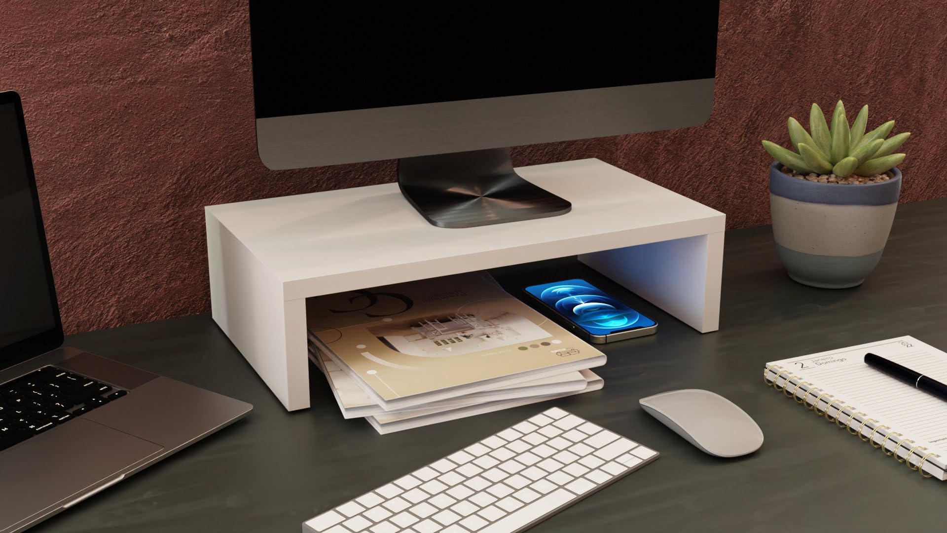 Supporto Per Monitor ComfortCove - Alza Schermo A 110mm, Salvaspazio Per Ufficio Casa, Bianco - Foto 10