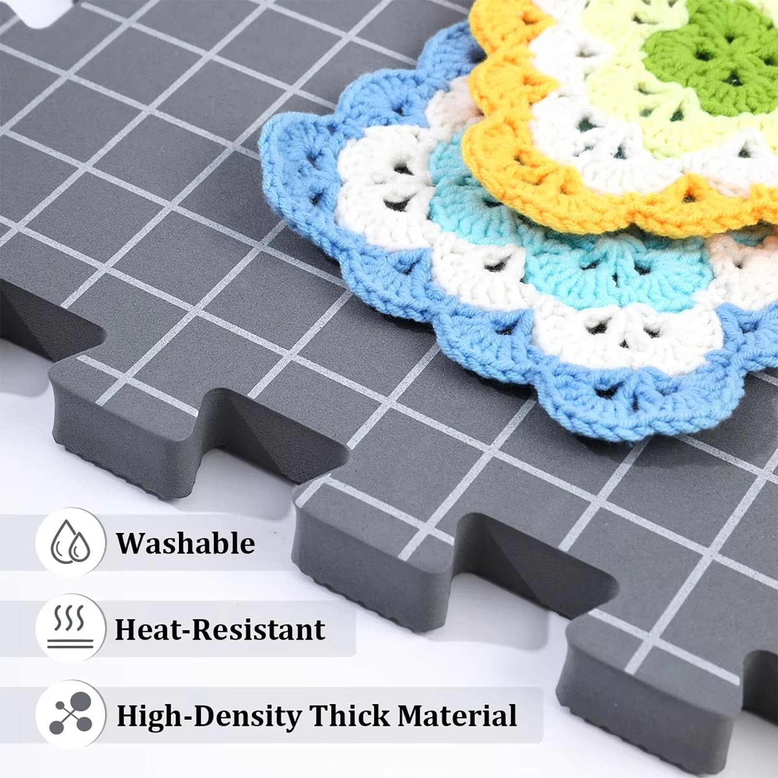 NEWFUN 9PCS Tapis de Blocage, 32 x 32 CM,104 Trombones, 100 T-aiguilles Poche à Conserver avec Grille, pour le Travail à la Main ou Crocheter Pointe (gray)