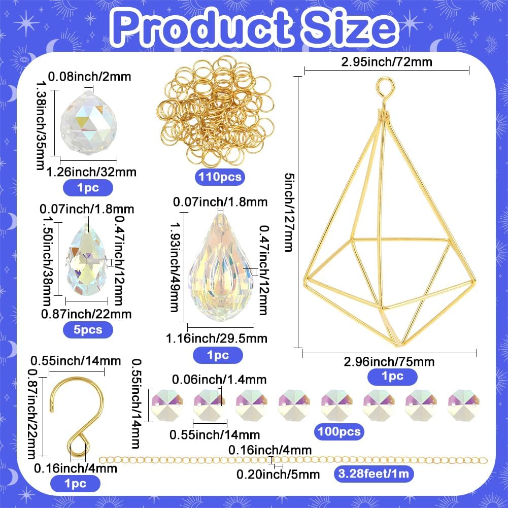 220Pcs DIY Suncatchers Kit Suncatcher Making Kit Colorful Hanging Crystal Wind Chime Prism Art Craft with Hook Hanger Chain Rainbow Maker Sun Catcher for Indoor Garden Decor Wedding Home