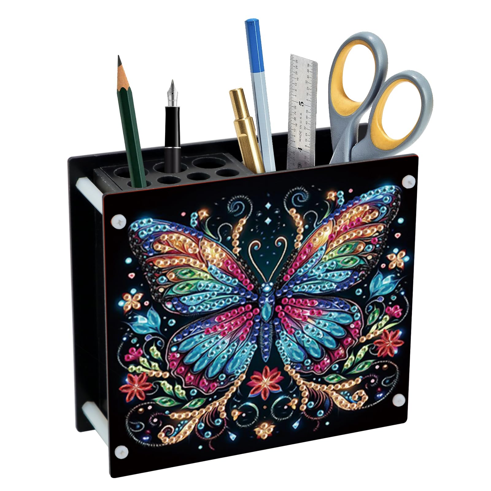 DIY 5D Diamond Painting Pen Holder, Colorful Butterfly Diamond Art Pen Holder Organizer, Crystal Rhinestones Art Desk Organizer with Beads, Pencil Organizer for Craft Desk or Gift