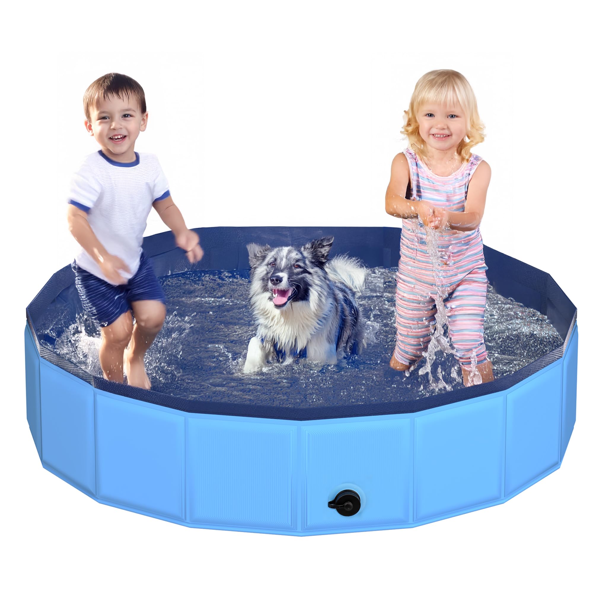 CACSPS 140x30 cm Faltbarer Hundepool – zusammenklappbarer Kinderpool aus Hartplastik für Hunde und Kinder, rutschfeste Haustierbadewanne für den Außeneinsatz im Garten, leicht und tragbar (Blau)