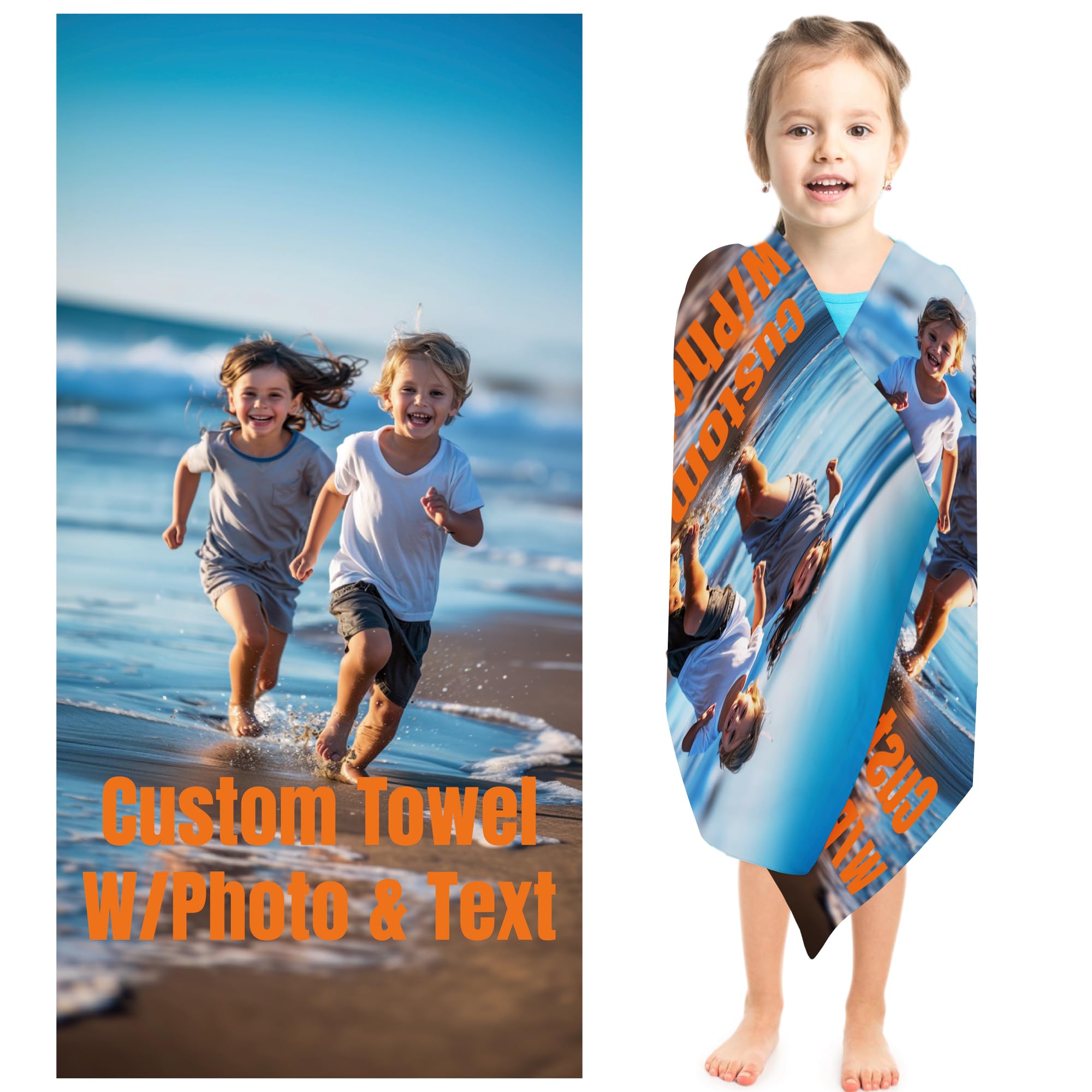 GifXify Personalized Beach Towels for Kids & Adults - Sand Free Microfiber Beach Towels with Multiple Sizes - Custom Beach Towel with Names - Microfiber Thin Lightweight Beach Towel (Photo) — image 1
