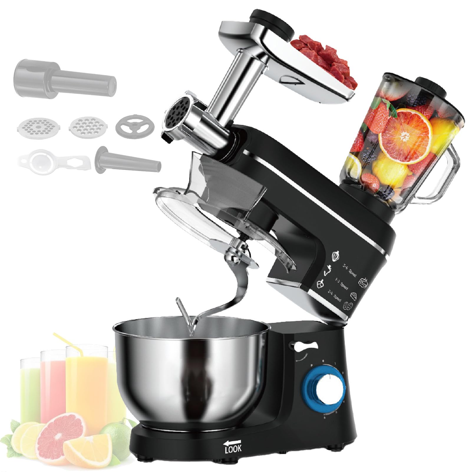 Impastatrice Planetaria 10l, Impastatrice Planetaria Multifunzione 1400w, con Bicchiere Frullatore, Gancio Impastatore, Frusta, Sbattitore, Paraspruzzi, per Cucina Black