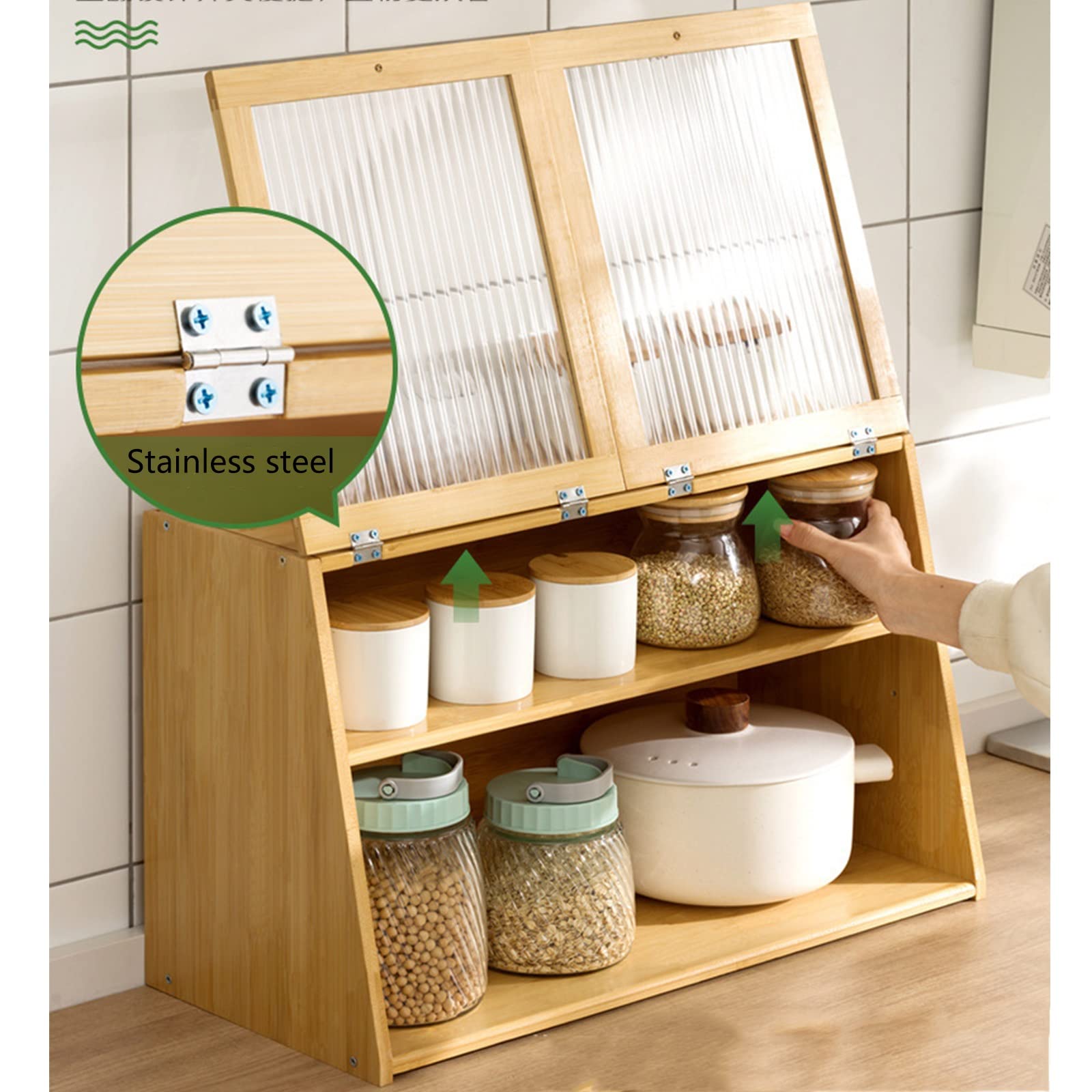 HYNAWIN Bamboe Keukenrek Kruidenrek Staand Opbergplanken-3 Tier Staande Pantry Plank voor Aanrecht Opslag, Badkamer Aanrecht Opslag Organizer Bureau Boekenplank met Verstelbare Plank Kast, Houten